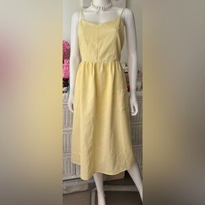 Love Sadie midi dress Low Cut Sleeveless Smocked in butter yellow Color Size XL